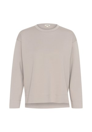 Hellgrauer Langarm-Sweatshirt mit rundem Halsausschnitt, lässiger Passform und leicht verkürztem Saum. Hergestellt aus einem weichen Baumwoll-Mix.