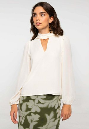 DE MANGA LARGA CON ESCOTE EN PICO Y LAZADA MULTIPOSICIÓN - Blouse - beige