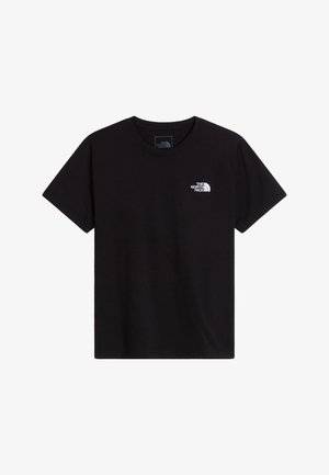 T-shirt nera a maniche corte con scollo a girocollo e piccolo logo bianco The North Face sul petto sinistro.
