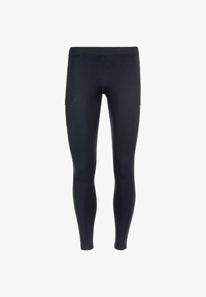 Mustat legginsit, jotka on valmistettu joustavasta kankaasta, tiukalla muotoilulla, sileällä pinnalla ja ommelluilla saumoilla. Ei näkyviä kuvioita tai yksityiskohtia.