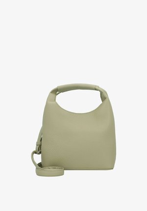 Bolso de mano de cuero verde claro con un cuerpo redondeado, asa corta y correa de hombro desmontable. Superficie texturizada sin hardware visible.