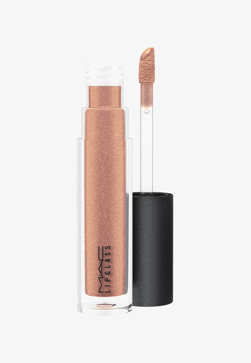 MAC Lipglass i en klar tube med en bronze, skinnende gloss. Indeholder en sort applikatorhætte og en flad, doe-foot-applikator til præcis påføring.