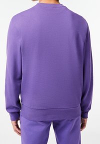 Sudadera morada de manga larga, con cuello redondo y puños acanalados. Tejido suave con una textura lisa, que presenta un diseño liso.