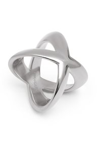 Zilveren gepolijste ring met een geweven, in elkaar grijpende ontwerp. Cirkelvorm met open secties die een lichte, moderne uitstraling creëren.
