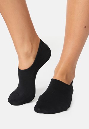 Black, no-show ankle socks made of soft, stretchy fabric, featuring a seamless design and a smooth texture.