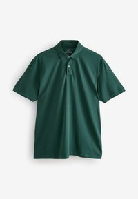 Dunkelgrünes Poloshirt aus Baumwolle, mit klassischem Kragen, kurzen Ärmeln, einer Knopfleiste mit drei Knöpfen und einem dezenten Logodetail.