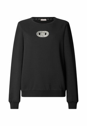 Sweat-shirt noir à manches longues avec poignets et ourlet côtelés, doté d'une décoration argentée ovale avec les initiales "CD" centrées sur la poitrine.