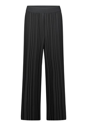 Pantalon noir à jambes larges avec des plis verticaux et une taille élastique.