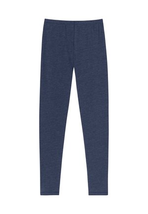 Navy blue leggings made of smooth, stretchy fabric with a fitted design and an elastic waistband for comfort and ease of wear.