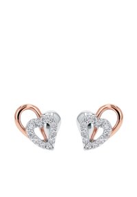 Hjärtfomade örhängen med en finish i silver och roséguld samt en gnistrande strassdetalj. Designade med ett snurrat hjärtmotiv.