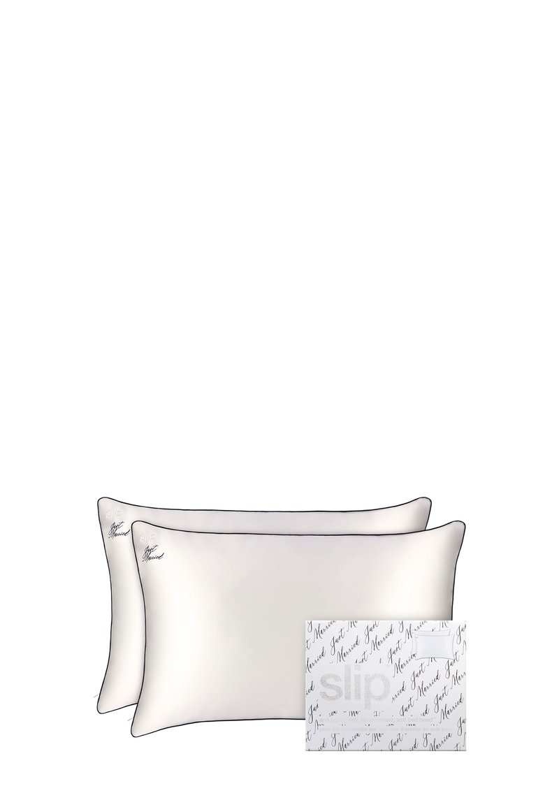 Slip SLIP PURE SILK QUEEN PILLOWCASE DUO - JUST MARRIED biały