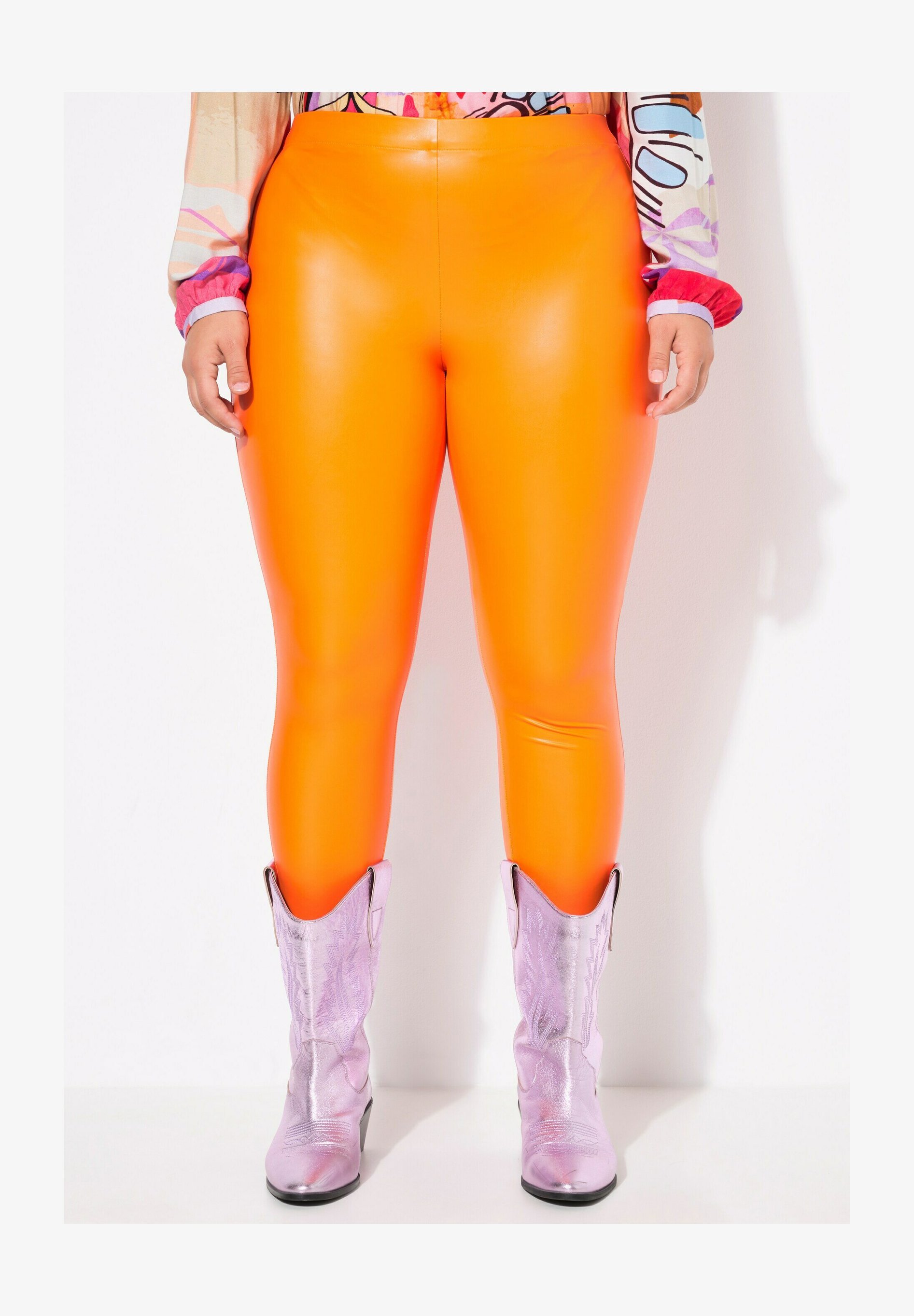 Anekaant Leggings Donna In Cotone Lycra - Arancione, Taglia Unica, Modello Liscio