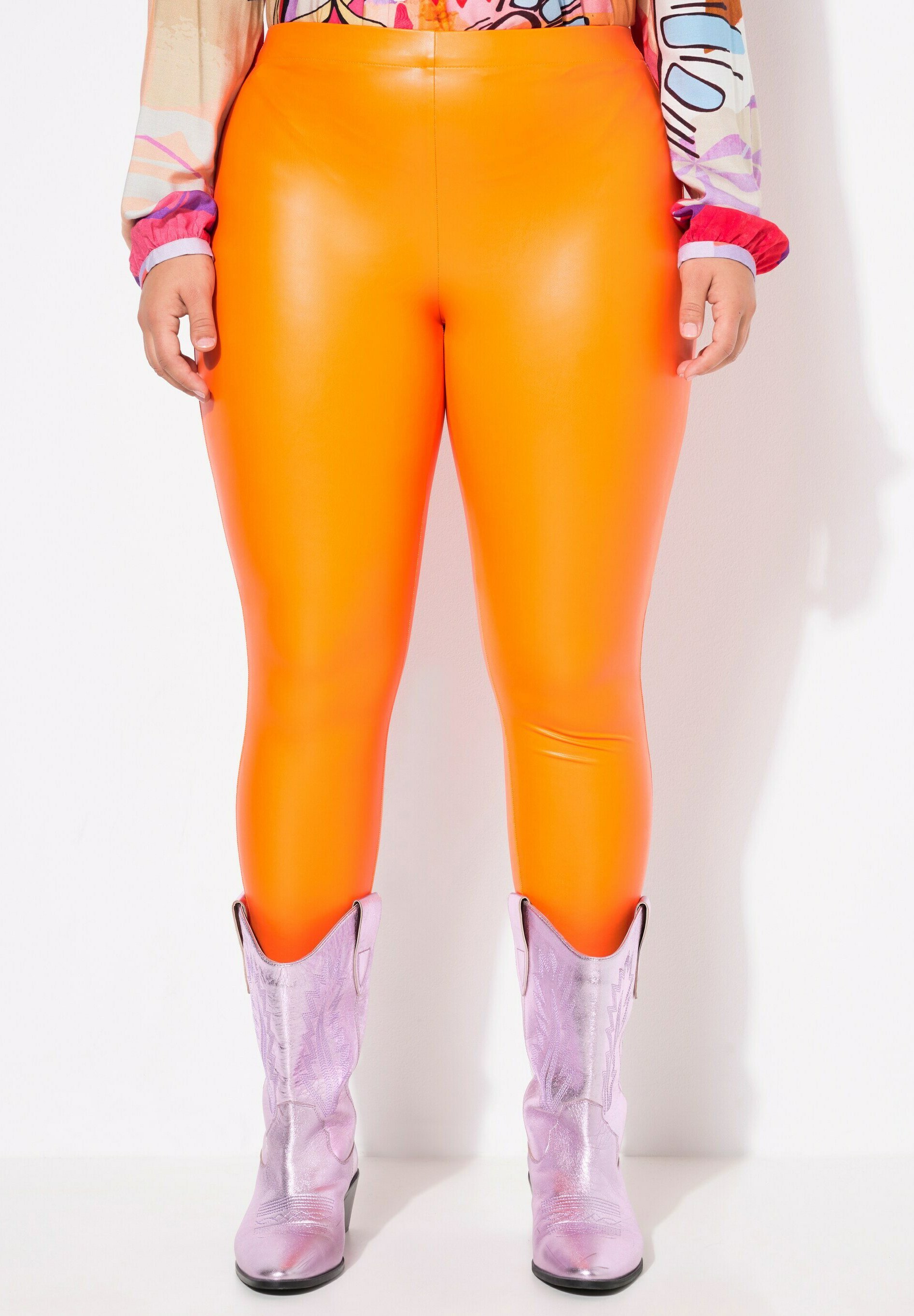 Anekaant Leggings Donna In Cotone Lycra - Arancione, Taglia Unica, Modello Liscio