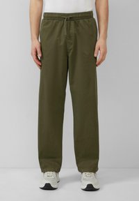 Olijfgroene, lichte katoenen blendbroek met een elastische tailleband en verstelbaar trekkoord, met een losse pasvorm en een recht gesneden ontwerp.
