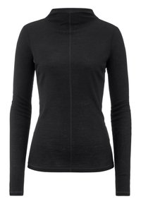 Zwarte lange mouw turtleneck shirt gemaakt van ribbelstof, met een aansluitende pasvorm en subtiele middennaad detail.