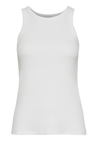 Débardeur blanc sans manches avec un col rond et une silhouette ajustée. Fabriqué en coton doux et extensible. Sans motifs ni accents.