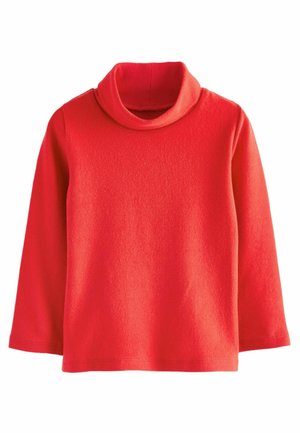 Pull-over en polaire rouge à manches longues avec un col montant ample et une coupe décontractée.