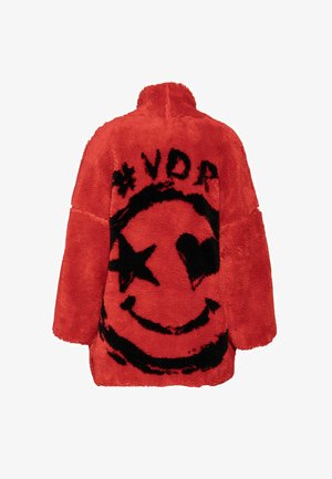 #VDR VILLADELLEROSE, FAUX FUR LOOK BELTED OVERSIZE COAT - Χειμωνιάτικο παλτό - red