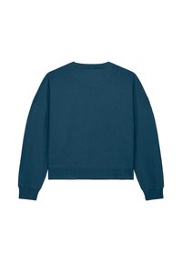 Teal cropped sweatshirt met lange, brede mouwen, ribbelzoom en ronde hals. Gemaakt van een gladde, zachte stof met een subtiele textuur.
