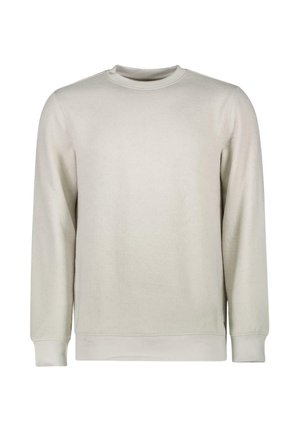 Licht beige lange mouwen crewneck sweatshirt met subtiel diamantpatroon en geribde manchetten en onderrand.