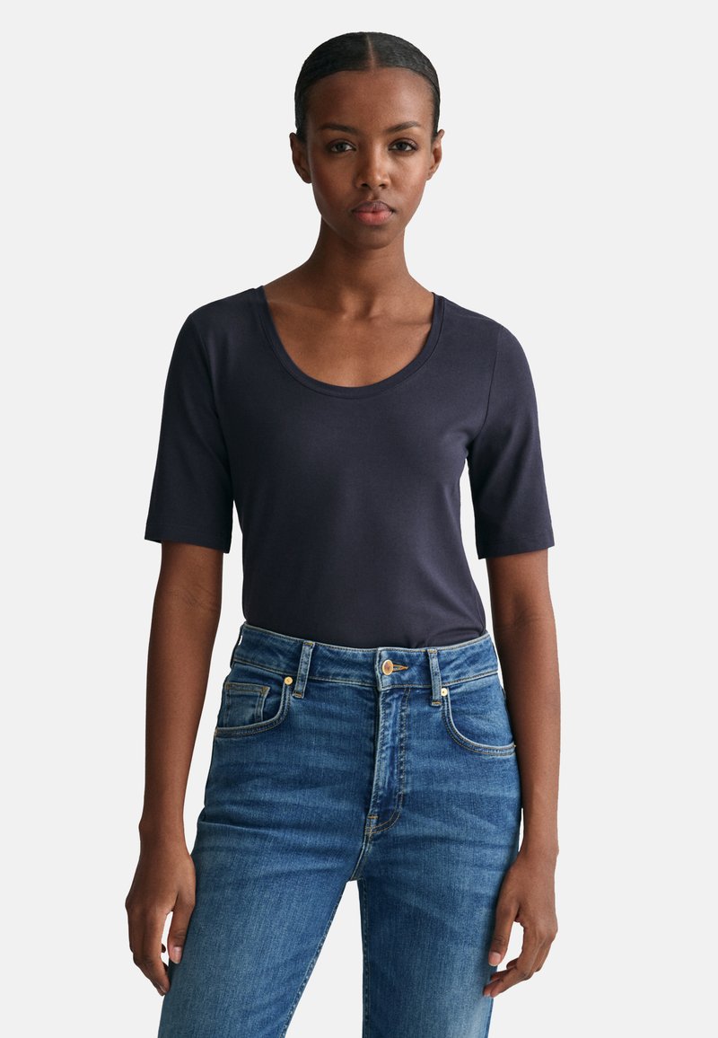 GANT SCOOP NECK - Jednoduché tričko - evening blue