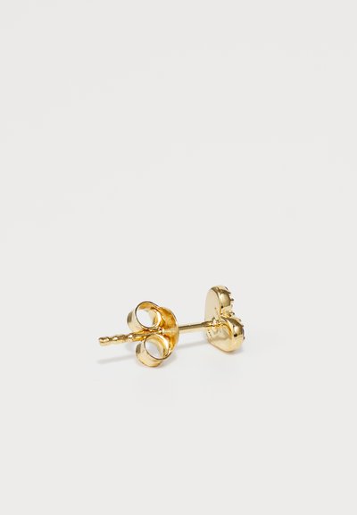 Gold stud earring with a circular design, smooth surface, and a butterfly clasp for secure closure. Minimalistic and elegant appearance.