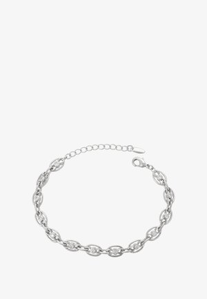 Sølvarmbånd med ovale led, hver sat med en lille rund klar ædelsten, og en justerbar kæde med en klo-lås.