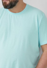 Lichtblauwe katoenen t-shirt met ronde hals en korte mouwen, met een zachte structuur en een gladde afwerking.