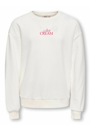 Off-white long-sleeve crewneck sweatshirt with red text "Soft Ice CREAM" centered on the chest. Ribbed cuffs and hem.