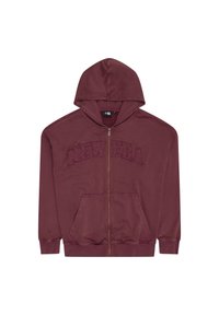 Bordo zip-up kapuca s prednjim žepovima, kapuljačom i uzdignutim tekstom "NEW ERA" na prsima.
