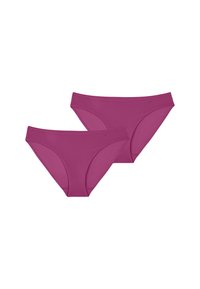 To nahtløse magenta bikini-underdele, der overlapper hinanden på en hvid baggrund.