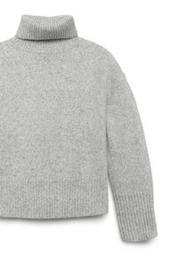 Helle graue Rollkragenpullover aus weichem Strickstoff, mit gerippten Bündchen und Saum, in cropped Länge und mit strukturiertem Erscheinungsbild.