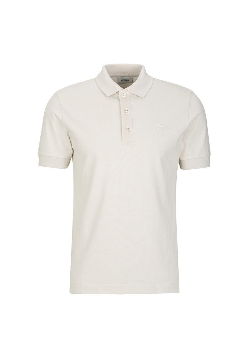 Beige polo shirt van katoen, voorzien van een klassieke kraag, korte mouwen, een drieknoopsluiting en een subtiele logo op de borst.
