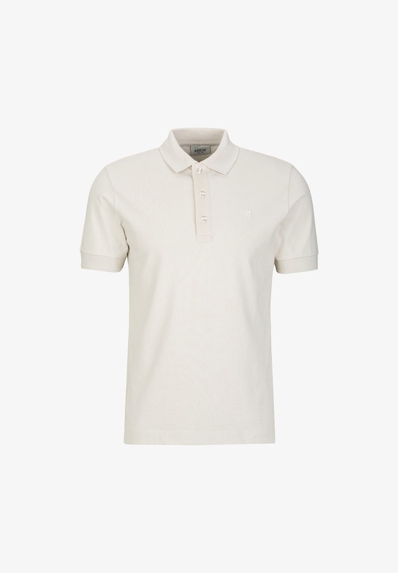 Beige polo shirt van katoen, voorzien van een klassieke kraag, korte mouwen, een drieknoopsluiting en een subtiele logo op de borst.