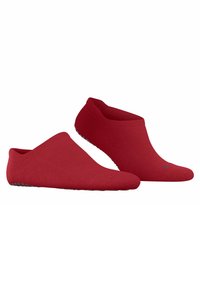 Rode sokachtige voetbedekking met een laag uitgesneden ontwerp, een gestructureerde bovenkant en een gripversterkende zool. Heeft een gladde afwerking en een minimalistische vorm.