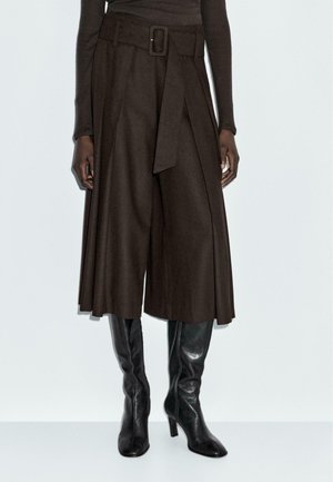 WITH BELT - Pantaloni - mottled dark brown