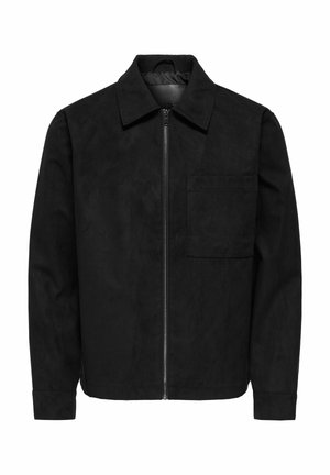 Mustmustest mustjakker, millel on tõmblukuga sulgemine, krae ja vasakul rinnal tasku; omab siledat tekstuuri ja sobivat kujundust.