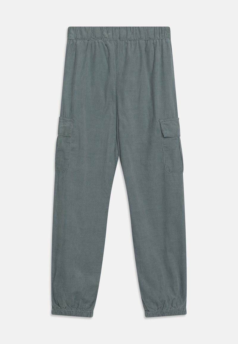 Cargo bukser i blødt, tekstureret stof, i skifergrå farve, med elastisk talje og sidelommer. Casual lige ben design.