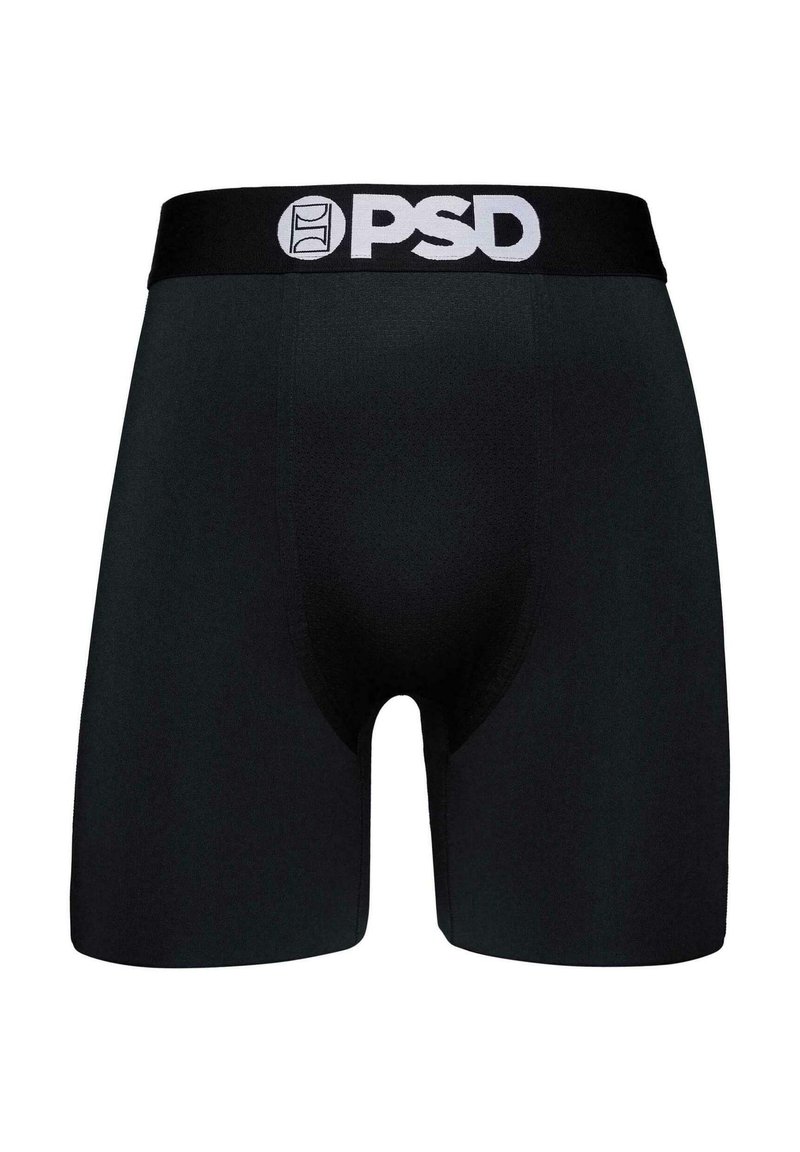 Crne bokserice od rastezljivog materijala, s pojasom s logotipom. Dizajn je jednostavan s glatkom teksturom i bez vidljivih uzoraka.