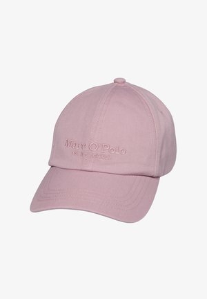 Casquette de baseball rose clair avec une visière incurvée et un texte de logo brodé "Marc O'Polo EST. IN STOCKHOLM" sur le panneau avant.