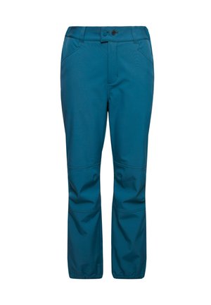 Teal outdoorbroek van lichtgewicht, waterafstotende stof. Aansluitend ontwerp met twee voorzakken en een elastische zoom onderaan voor comfort.