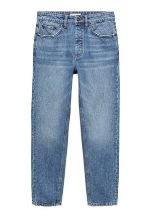 Lyseblå denimjeans med en lige pasform, fem-lomme-design og diskret falmning foran. Afsluttet med en almindelig linning og knaplukning.