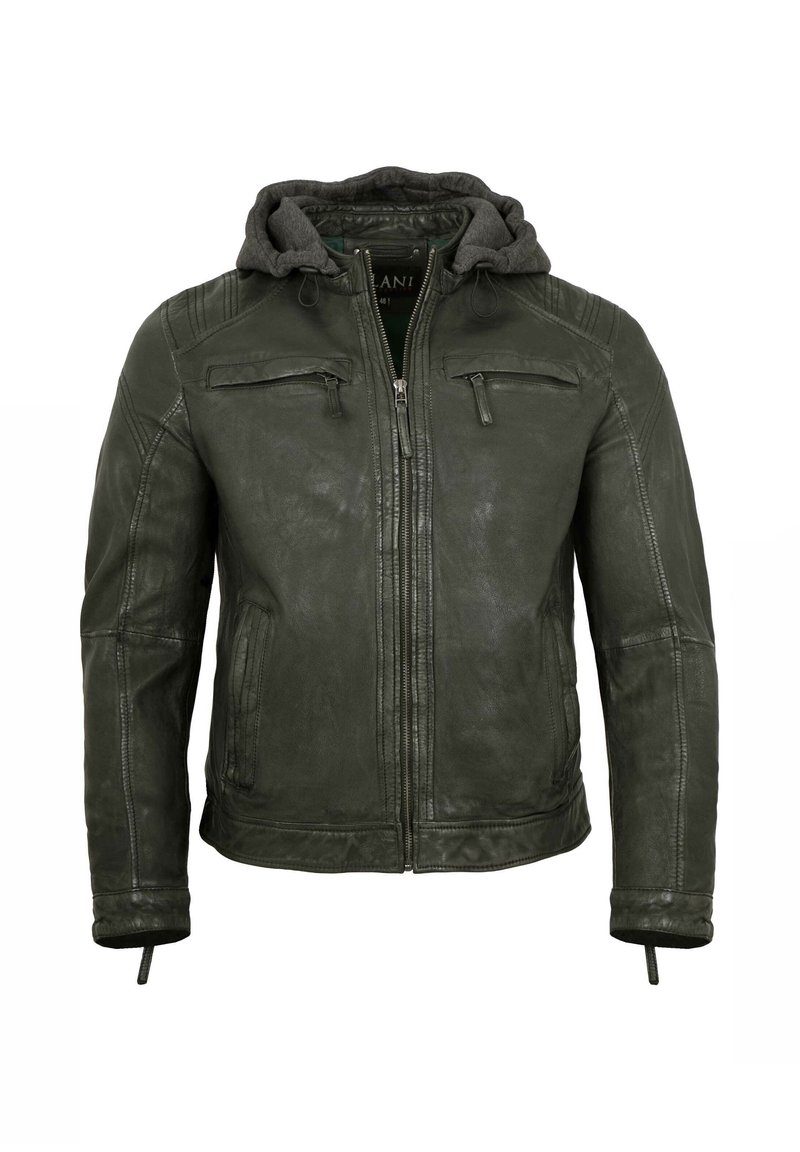Lederjacken24 SANDOKO - Leather jacket - dunkelgrün/dark green - Zalando