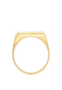 Gelbgoldring mit einem glatten, minimalistischen Design. Hat eine rechteckige Oberseite und ein offenes Band, das eine elegante und moderne Ästhetik widerspiegelt.