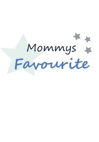 Blue text reads "Mommy's Favourite" on a white background, with a green star and three small gray stars as accents.