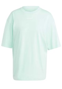Mintgrön T-shirt med kort ärm, tillverkad av mjukt tyg, med rund halsringning och en liten vit adidas-logga på framsidan.