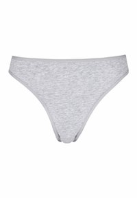 String gris en coton au toucher lisse, avec une ceinture grise contrastante et un design minimaliste. Pas de motifs ni d'embellissements visibles.
