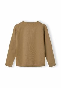 Braunes Langarmshirt aus weichem, strukturiertem Stoff. Verfügt über einen runden Ausschnitt und einen geraden Schnitt, ohne sichtbare Muster oder Akzente.