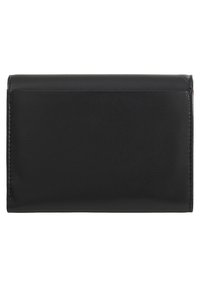 Black leather wallet with a smooth texture, rectangular shape, and minimalistic design. No visible hardware or patterns.