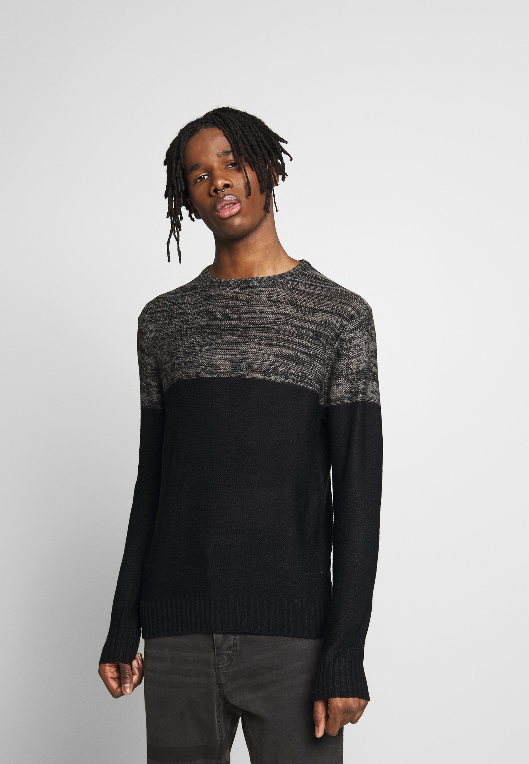 Brave Soul ROLAND Strikkegenser blackcharcoal twist Brave Soul ARMAND - Strikkegenser - slate grey/neon yellow